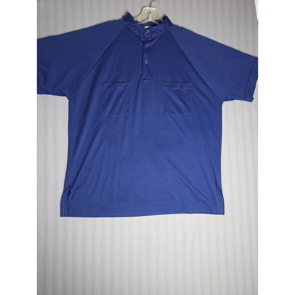 Vintage Harbro Clergy Leisure Shirt Mens 16.5 Blue Single Stitch Tab Collar Polo